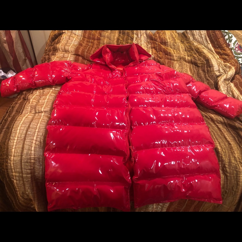 Red down puffer coat, size 16-18, new